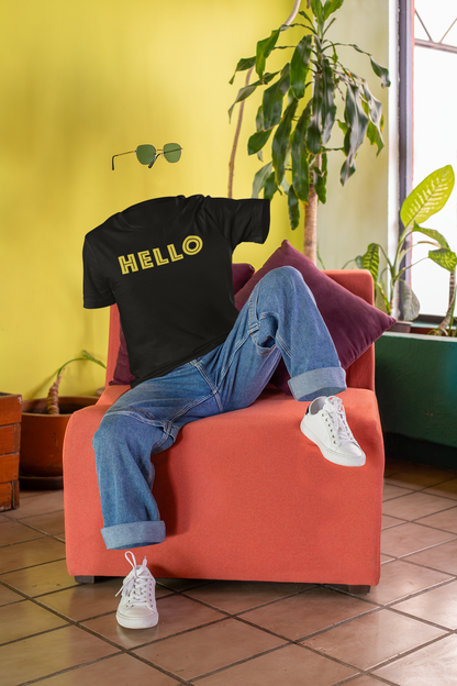 "HELLO" Adult Unisex Black Shirt